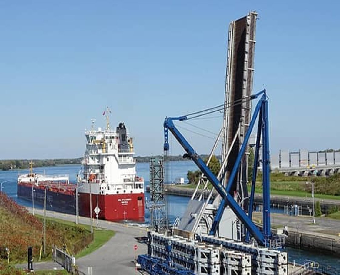  A cargo ship going through the Iroquois locks. 