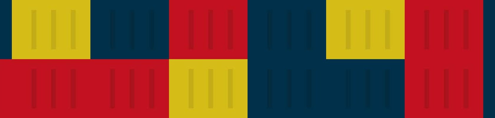 red, blue and yellow
    shipping container
