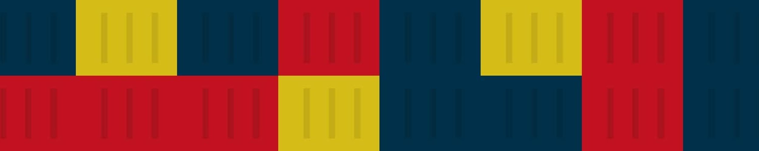 red, blue and yellow
    shipping container