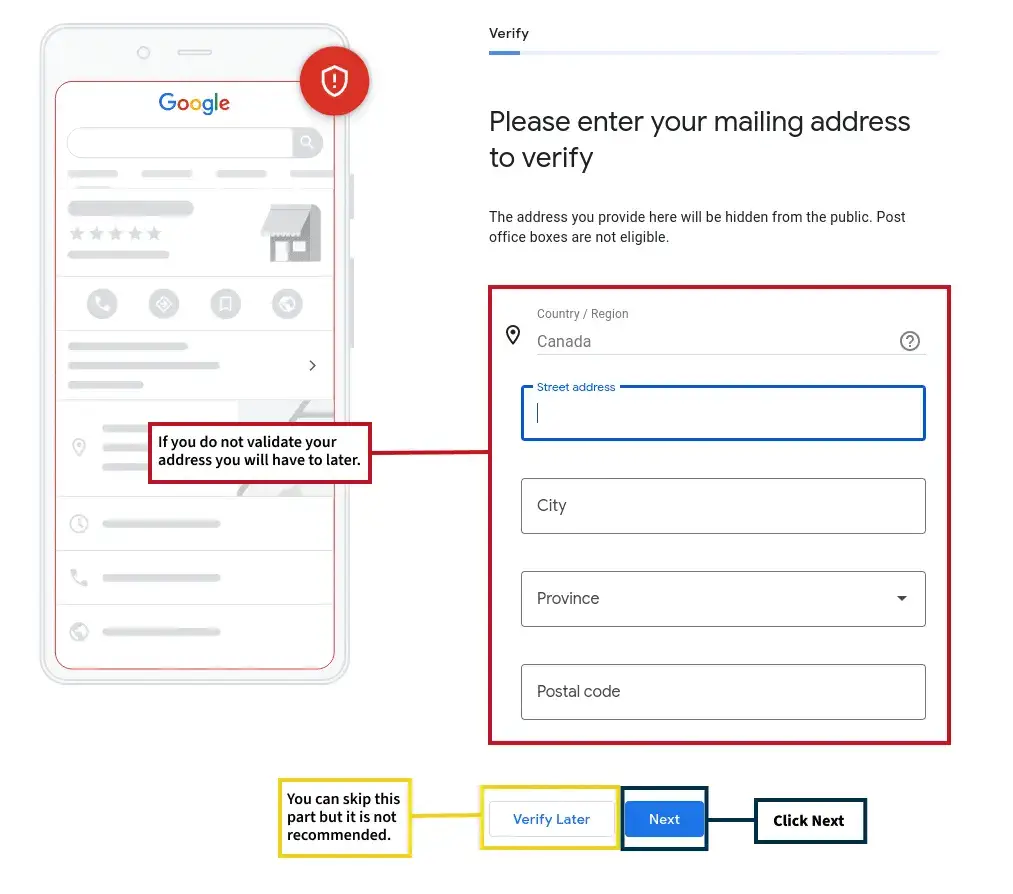 Google business address page Google business address page
