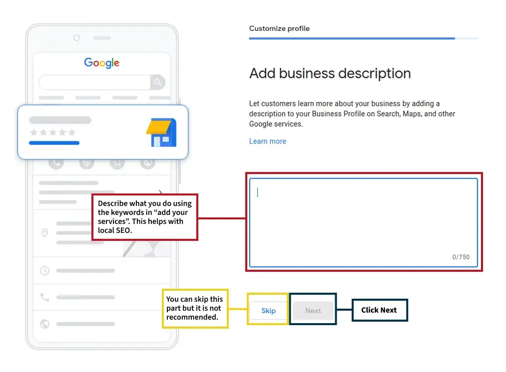 Google business description page Google business description page