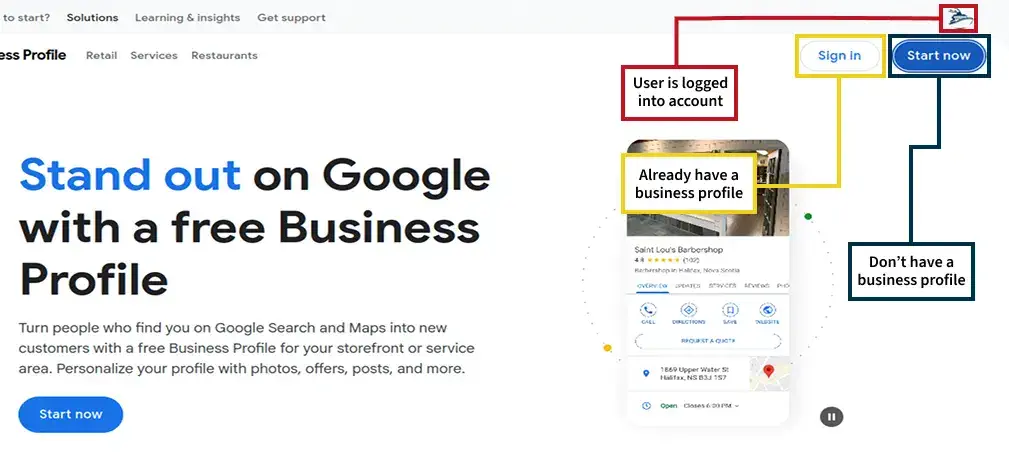 Google Business Profile home page Google Business Profile home page