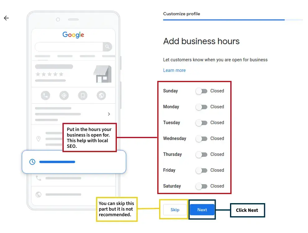 Google business hours page Google business hours page