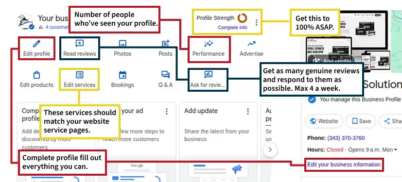 Google business dashboard page Google business dashboard page