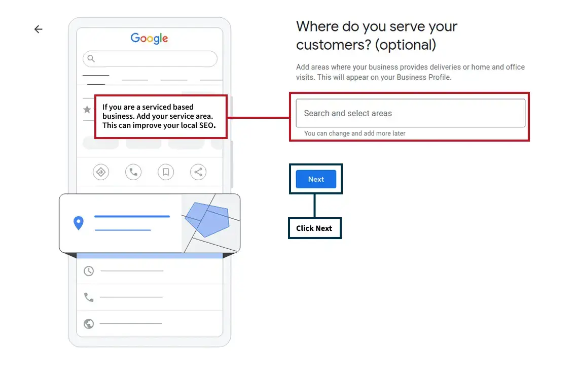 Google business service area page Google business service area page