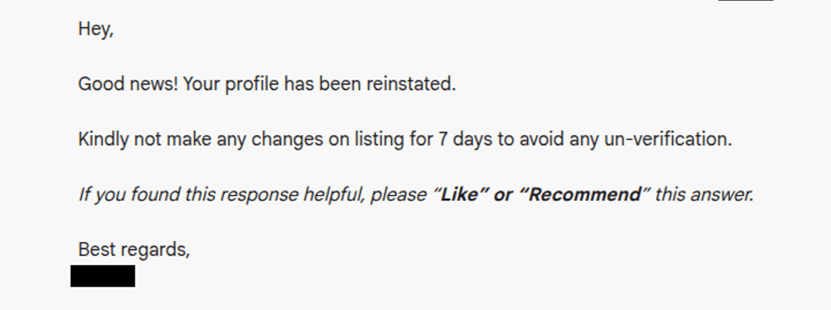 google
reinstatement statement