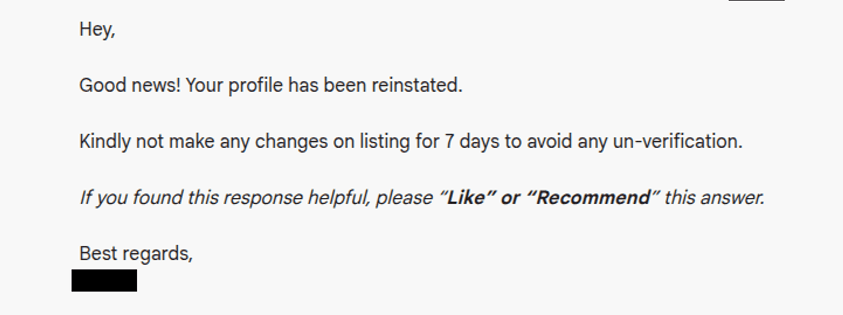 google
reinstatement statement